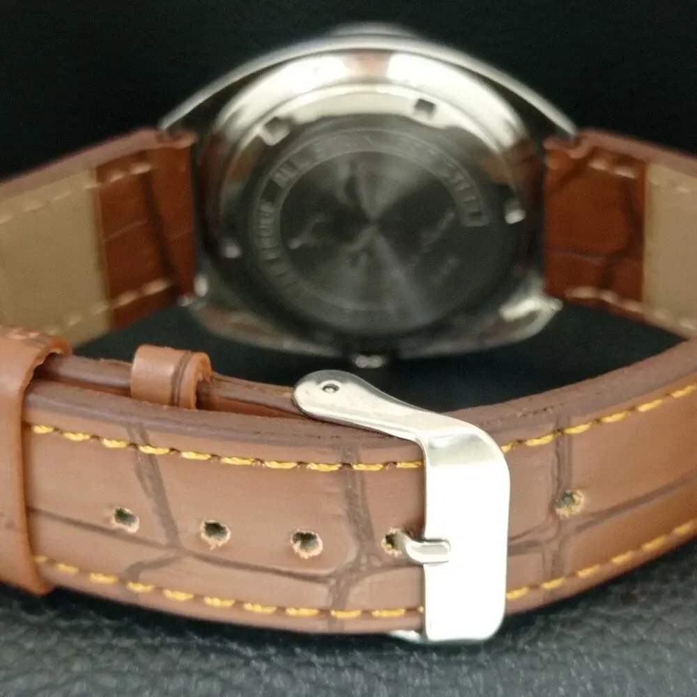 Vintage 1980 Citizen Manual Wound Mens Silver Watch W/Date & Cream accents